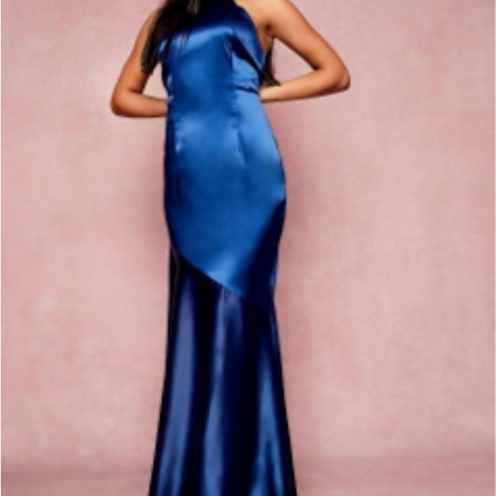 Elegant Blue Satin Evening Gown